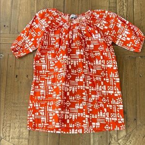 La Paloma Harper house dress kids 4-5 years Sandi script orange white geometric